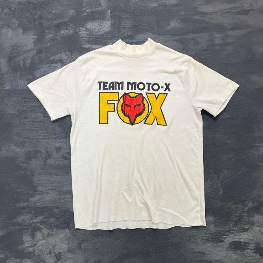 Vintage Fox Team‎ Moto-X Shirt Mens Medium White 1970s